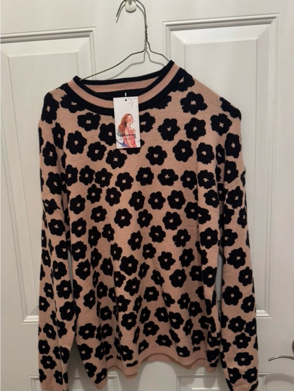 Floral Crewneck Sweater - Pink and Black